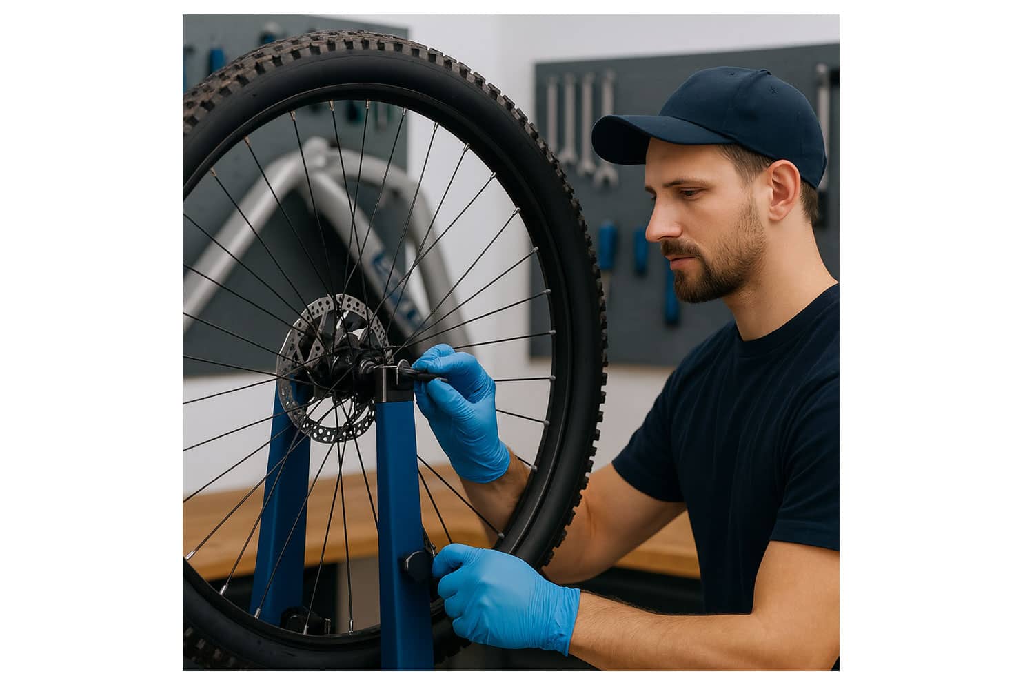 Service Fahrrad Reifen zentrieren  